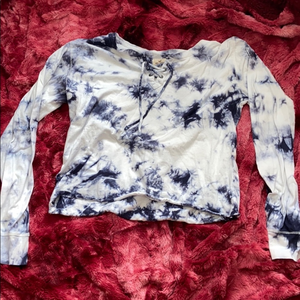 Tie dye, blue and white crop top